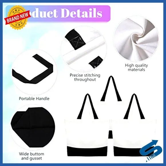 Large Canvas Tote Bags Bulk Set Reusable Grocery Shopping Travel Supplies DIY - Picture 4 of 7